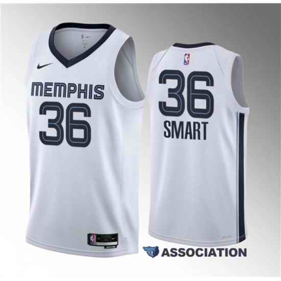 Men Memphis Grizzlies 36 Marcus Smart White Association Edition Stitched Basketball Jersey